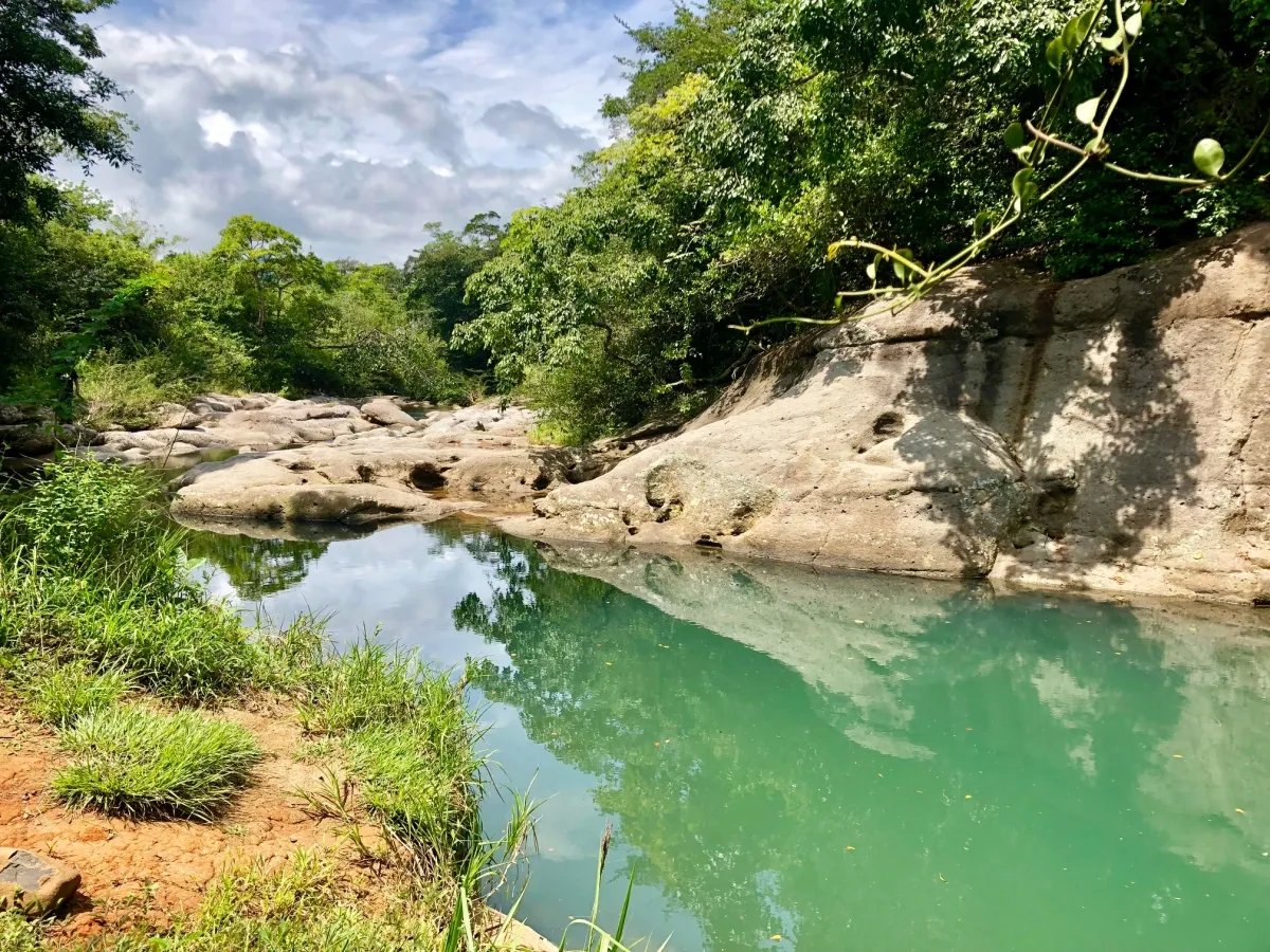3.5 HA for sale, bordering river with beautiful natural swimming pool.