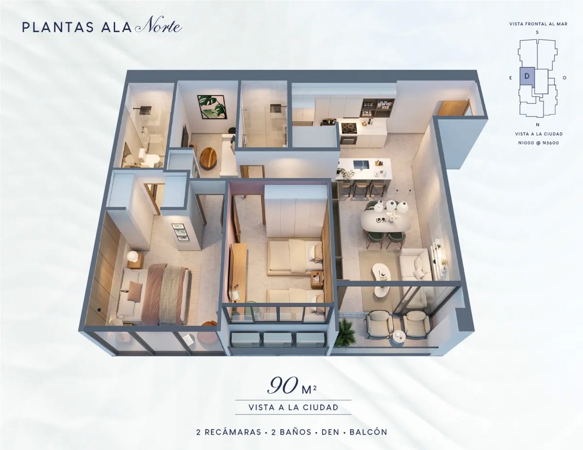 Costanera Aqua T200, North Wing, 85.5 m² to 90.7 m², 2 Bedrooms + Den, City View