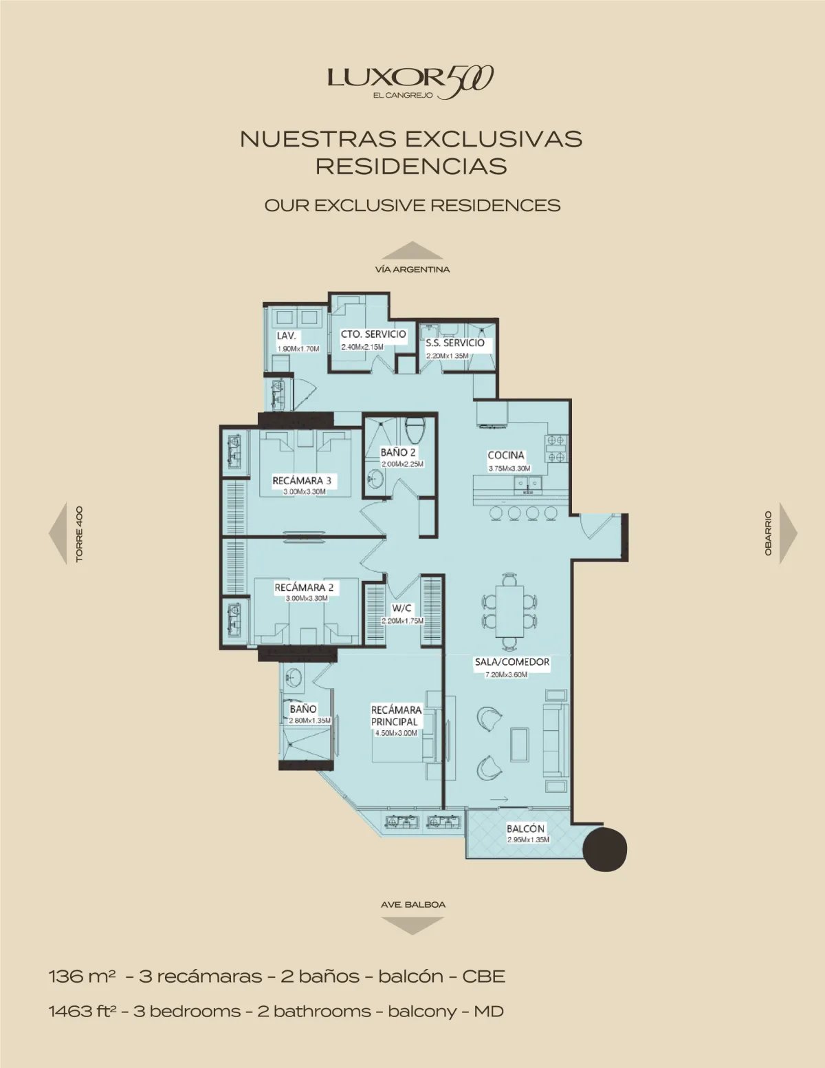Spectacular Family Apartment in Luxor 500 El Cangrejo, 136 m² to 146 m...