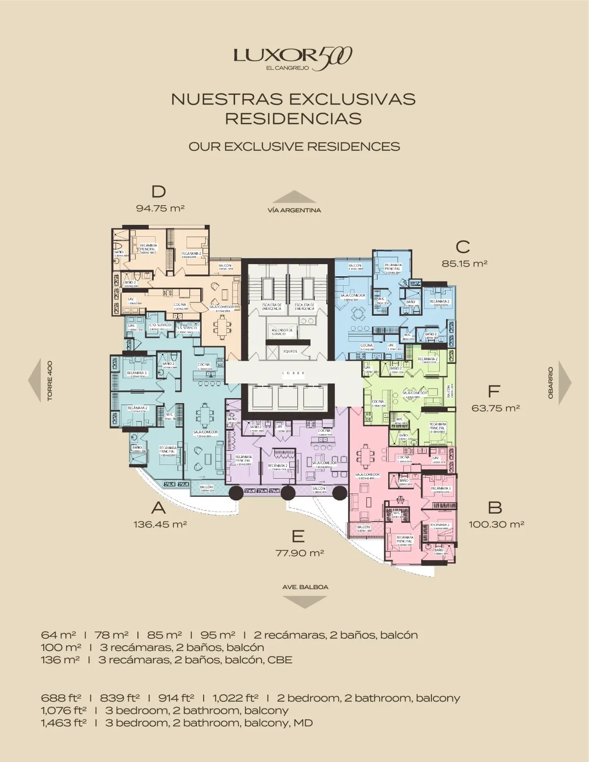 Espectacular Familiar en Luxor 500 El Cangrejo, 136 m² a 146 m², 3 Rec + CBE